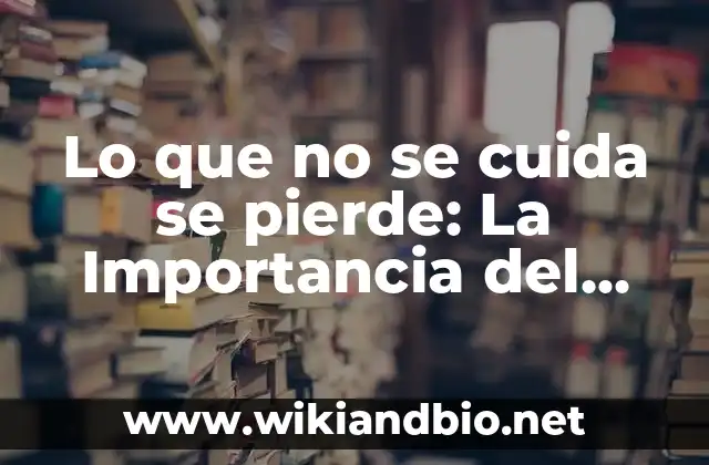 Lo que no se cuida se pierde: La Importancia del Cuidado en Nuestras Vidas